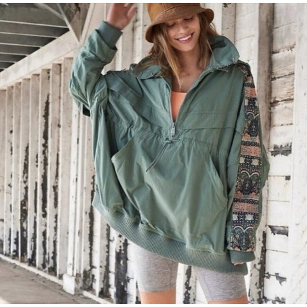 Free People FP Movement She Fly Anorak Windbreaker Hood Oversize Jacket Size XS